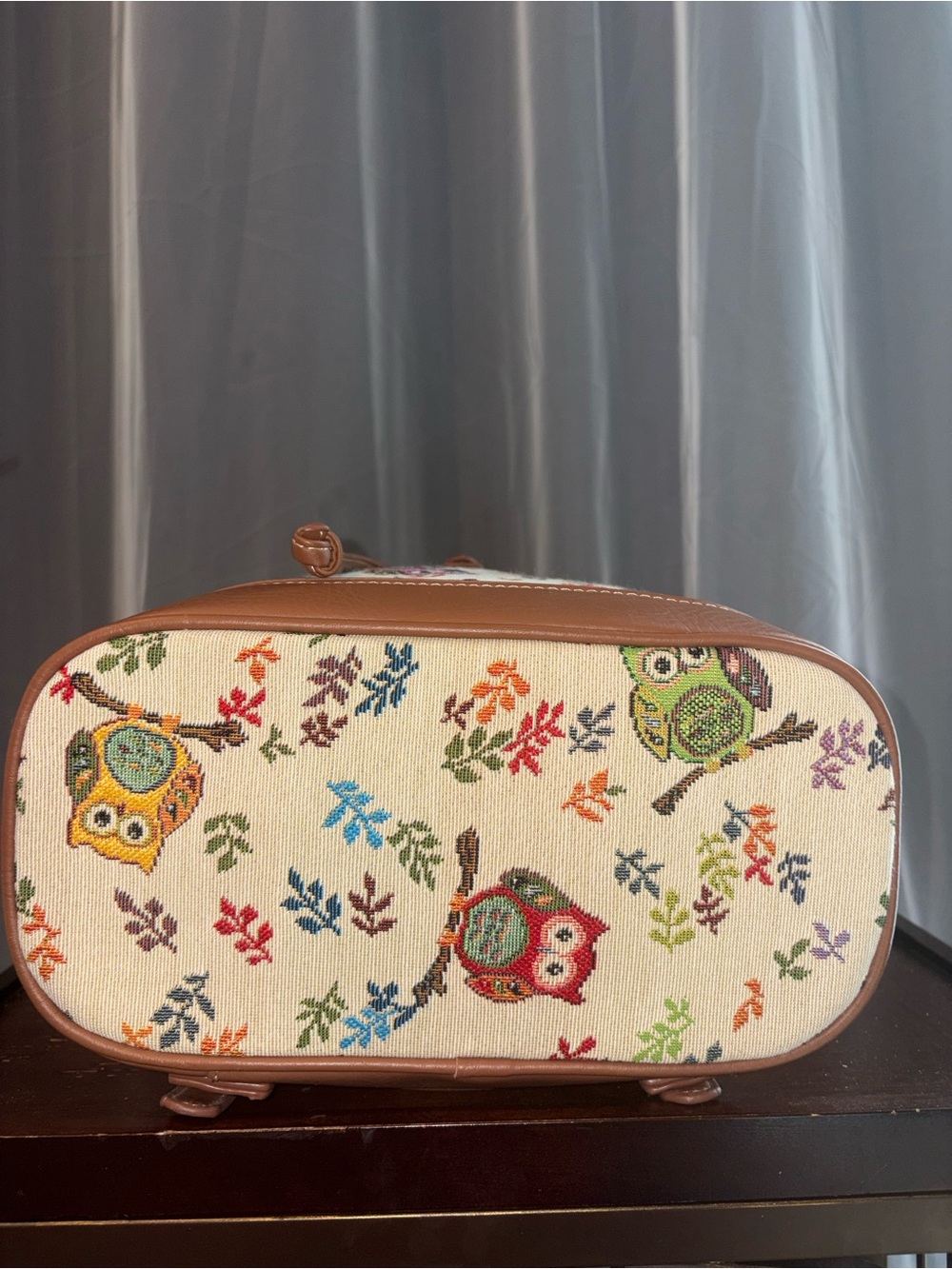 Owl Tapestry Drawstring Backpack Purse - Picture 3 of 5